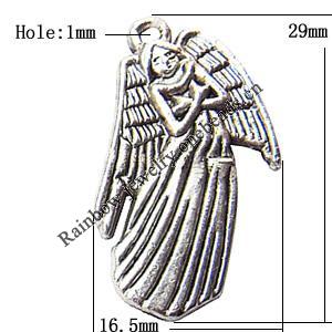 Pendant  Lead-Free Zinc Alloy Jewelry Findings, Angel 16.5x29mm hole=1mm, Sold per pkg of 300