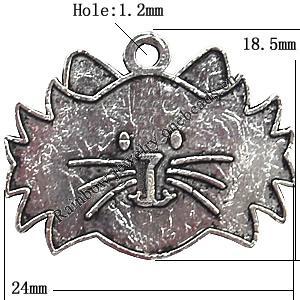 Pendant  Lead-Free Zinc Alloy Jewelry Findings, Animal Head 24x18.5mm hole=1.2mm, Sold per pkg of 350