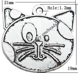 Pendant  Lead-Free Zinc Alloy Jewelry Findings, Animal Head 19x21mm hole=1.2mm, Sold per pkg of 300