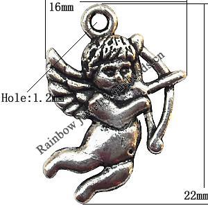 Pendant  Lead-Free Zinc Alloy Jewelry Findings, Angel 16x22mm hole=1.2mm, Sold per pkg of 400