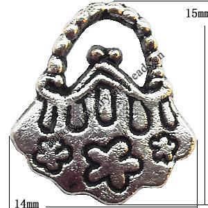 Pendant  Lead-Free Zinc Alloy Jewelry Findings, Handbag 14x15mm hole=2mm, Sold per pkg of 600