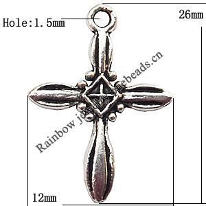 Pendant  Lead-Free Zinc Alloy Jewelry Findings, Cross 12x26mm hole=1.5mm, Sold per pkg of 400