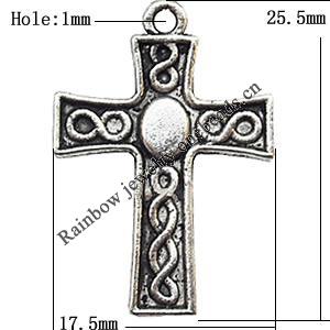 Pendant  Lead-Free Zinc Alloy Jewelry Findings, Cross 17.5x25.5mm hole=1mm, Sold per pkg of 400