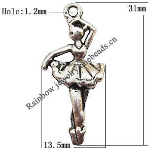 Pendant  Lead-Free Zinc Alloy Jewelry Findings, Girl 31x13.5mm hole=1.2mm, Sold per pkg of 300