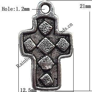 Pendant Lead-Free Zinc Alloy Jewelry Findings, Cross 12.5x21mm hole=1.2mm, Sold per pkg of 700