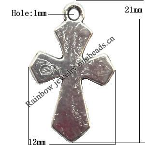 Pendant  Lead-Free Zinc Alloy Jewelry Findings, Cross 12x21mm hole=1mm, Sold per pkg of 1000