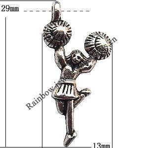 Pendant  Lead-Free Zinc Alloy Jewelry Findings, Girl 13x29mm hole=1mm, Sold per pkg of 400