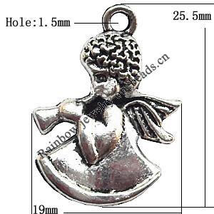 Pendant  Lead-Free Zinc Alloy Jewelry Findings, Angel 19x25.5mm hole=1.5mm, Sold per pkg of 500
