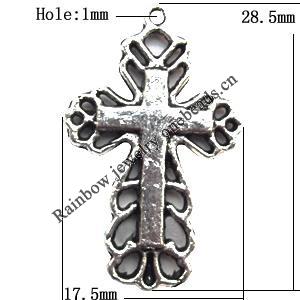 Pendant  Lead-Free Zinc Alloy Jewelry Findings, Cross 17.5x28.5mm hole=1mm, Sold per pkg of 300