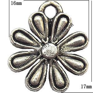 Pendant  Lead-Free Zinc Alloy Jewelry Findings, Flower 16x17mm hole=1.5mm, Sold per pkg of 500