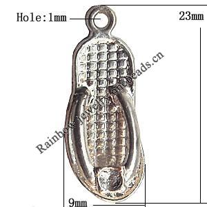 Pendant  Lead-Free Zinc Alloy Jewelry Findings, Shoes 9x23mm hole=1mm, Sold per pkg of 400