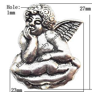 Pendant  Lead-Free Zinc Alloy Jewelry Findings, Angel 23x27mm hole=1mm, Sold per pkg of 200