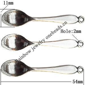 Pendant  Lead-Free Zinc Alloy Jewelry Findings, Spoon 54x11mm hole=2mm, Sold per pkg of 300