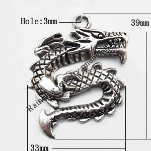 Pendant  Lead-Free Zinc Alloy Jewelry Findings, Animal 39x33mm hole=3mm, Sold per pkg of 150