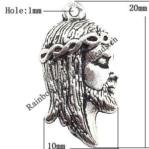 Pendant  Lead-Free Zinc Alloy Jewelry Findings, Head 10x20mm hole=1mm, Sold per pkg of 500
