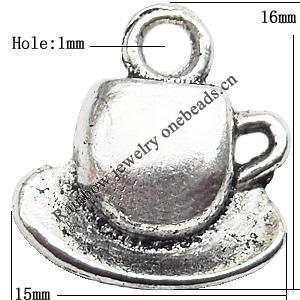 Pendant  Lead-Free Zinc Alloy Jewelry Findings, Teapot 15x16mm hole=1mm, Sold per pkg of 500
