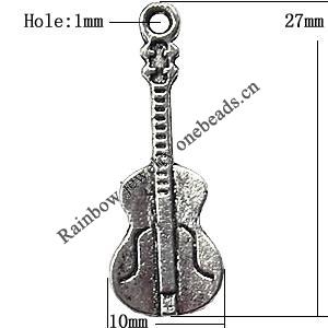 Pendant  Lead-Free Zinc Alloy Jewelry Findings, Guitar 27x10mm hole=1mm, Sold per pkg of 700