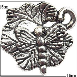 Pendant  Lead-Free Zinc Alloy Jewelry Findings, Leaf with Dragonfly 16x15mm hole=1mm, Sold per pkg of 500
