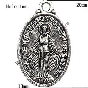 Pendant  Lead-Free Zinc Alloy Jewelry Findings, 13x20mm hole=1mm, Sold per pkg of 500