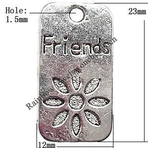 Pendant  Lead-Free Zinc Alloy Jewelry Findings, 23x12mm hole=1.5mm, Sold per pkg of 300