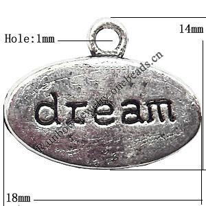 Pendant  Lead-Free Zinc Alloy Jewelry Findings, Flat Oval 18x14mm hole=1mm, Sold per pkg of 600