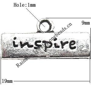 Pendant  Lead-Free Zinc Alloy Jewelry Findings, Rectangular 19x9mm hole=1mm, Sold per pkg of 800