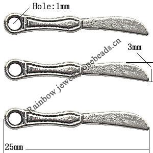 Pendant  Lead-Free Zinc Alloy Jewelry Findings, Knife 25x3mm hole=1mm, Sold per pkg of 1000