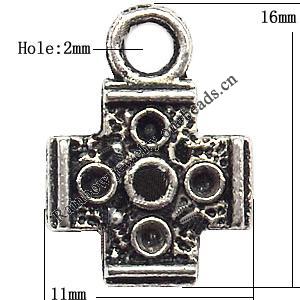Pendant  Lead-Free Zinc Alloy Jewelry Findings, Cross 11x16mm hole=2mm, Sold per pkg of 700