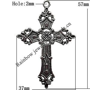 Pendant  Lead-Free Zinc Alloy Jewelry Findings, Cross 57x37mm hole=2mm, Sold per pkg of 60