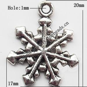 Pendant  Lead-Free Zinc Alloy Jewelry Findings, Snowflake 17x20mm hole=1mm, Sold per pkg of 500