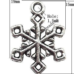 Pendant  Lead-Free Zinc Alloy Jewelry Findings, Snowflake 15x19mm hole=1.5mm, Sold per pkg of 500