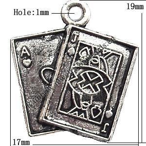 Pendant  Lead-Free Zinc Alloy Jewelry Findings, Poker 17x19mm hole=1mm, Sold per pkg of 300