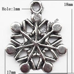 Pendant  Lead-Free Zinc Alloy Jewelry Findings, Snowflake 17x18mm hole=1mm, Sold per pkg of 500