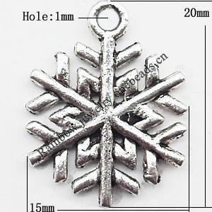 Pendant  Lead-Free Zinc Alloy Jewelry Findings, Snowflake 15x20mm hole=1mm, Sold per pkg of 500