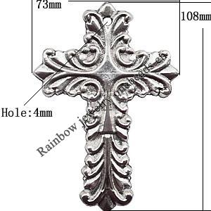 Pendant  Lead-Free Zinc Alloy Jewelry Findings, Cross 108x73mm hole=4mm, Sold per pkg of 15