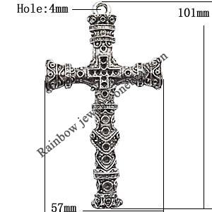 Pendant  Lead-Free Zinc Alloy Jewelry Findings, Cross 101x57mm hole=4mm, Sold per pkg of 15