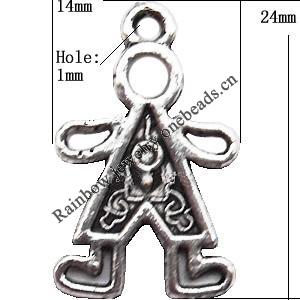 Pendant  Lead-Free Zinc Alloy Jewelry Findings, 14x24mm hole=1mm, Sold per pkg of 400