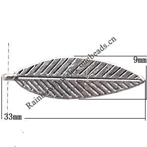 Pendant  Lead-Free Zinc Alloy Jewelry Findings, Leaf 33x9mm hole=1mm, Sold per pkg of 500