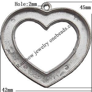 Pendant  Lead-Free Zinc Alloy Jewelry Findings, Hollow Heart 45x42mm hole=2mm, Sold per pkg of 150