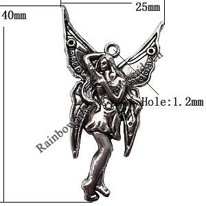 Pendant  Lead-Free Zinc Alloy Jewelry Findings, Angel 40x25mm hole=1.2mm, Sold per pkg of 100