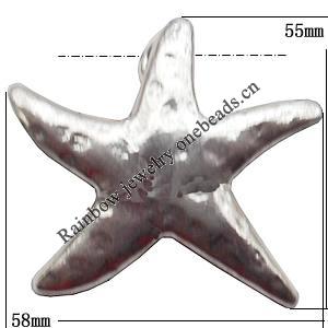 Pendant  Lead-Free Zinc Alloy Jewelry Findings, Star 58x55mm hole=5mm, Sold per pkg of 30