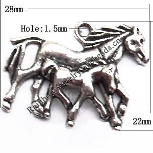 Pendant  Lead-Free Zinc Alloy Jewelry Findings, Horse 28x22mm hole=1.5mm, Sold per pkg of 200