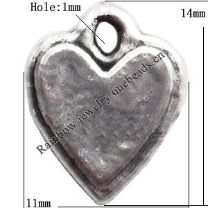 Pendant  Lead-Free Zinc Alloy Jewelry Findings, Heart 11x14mm hole=1mm, Sold per pkg of 1000