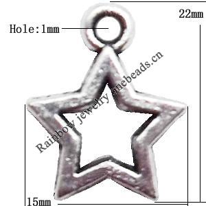 Pendant  Lead-Free Zinc Alloy Jewelry Findings, Hollow Star 12x15mm hole=1mm, Sold per pkg of 700
