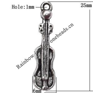 Pendant  Lead-Free Zinc Alloy Jewelry Findings, Guitar 525x6mm hole=1mm, Sold per pkg of 600