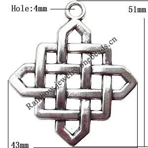 Pendant  Lead-Free Zinc Alloy Jewelry Findings, 51x43mm hole=4mm, Sold per pkg of 100