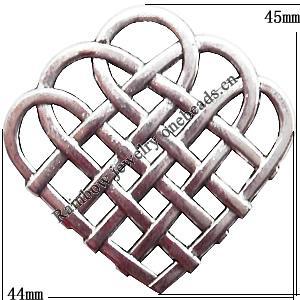 Pendant  Lead-Free Zinc Alloy Jewelry Findings, Heart 44x45mm hole=5mm, Sold per pkg of 100