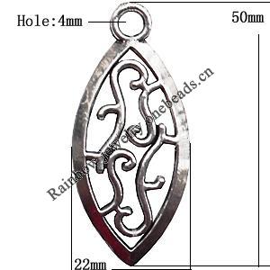 Pendant  Lead-Free Zinc Alloy Jewelry Findings, Horse eye 50x22mm hole=4mm, Sold per pkg of 80