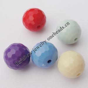 Solid Acrylic Beads, Faceted Round Mix color 14mm hole=2mm Sold by Bag