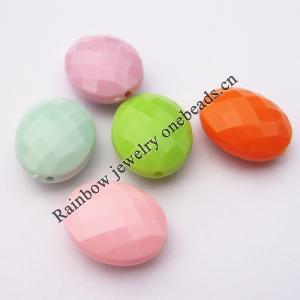 Solid Acrylic Beads, Flat Faceted Oval Mix color 24x20mm hole=2mm Sold by Bag